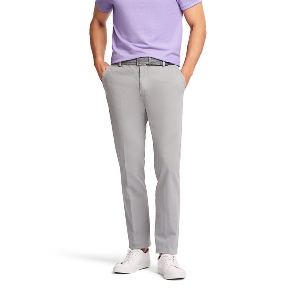 Izod Saltwater Wash Gray Stretch Flat Front Chino Size 34x32 NWT